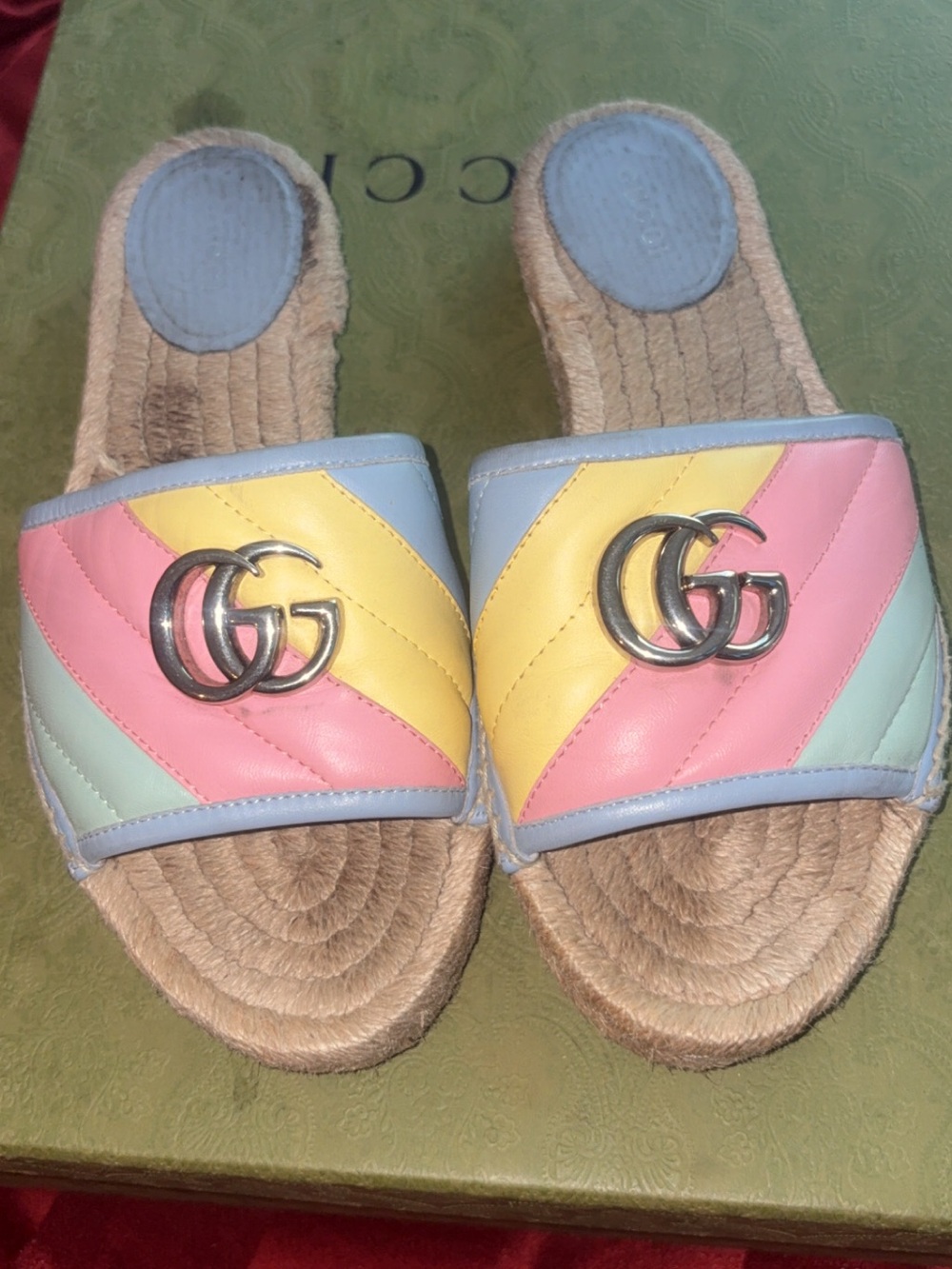 Gucci Multicolor Pastel Leather Slide Sandals - Pink, Yellow, Blue, Mint